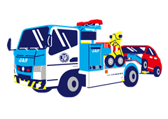 ロードサービスカー_牽引中のレッカー車（左前）