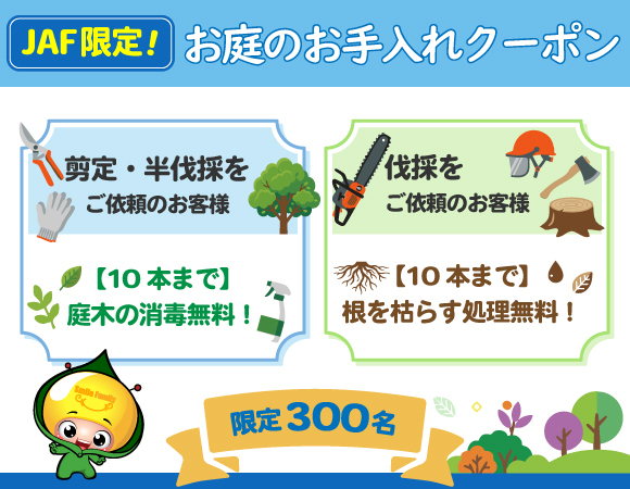 庭木の剪定、伐採、抜根、除草等お庭のお困り事を解決致します。まずはお見積りさせて頂きます。ご依頼お待ちしております。 お庭の便利屋smileガーデン【剪定半伐採で消毒無料・伐採で根枯処理